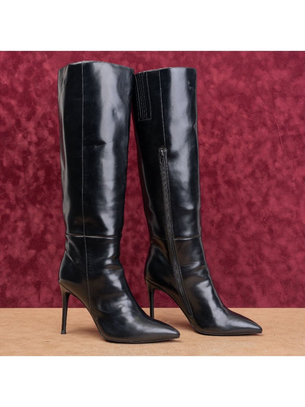 Jeffrey Campbell Women Black Vegan Leather Pointy Toe Fashion Zip Boots sz 8